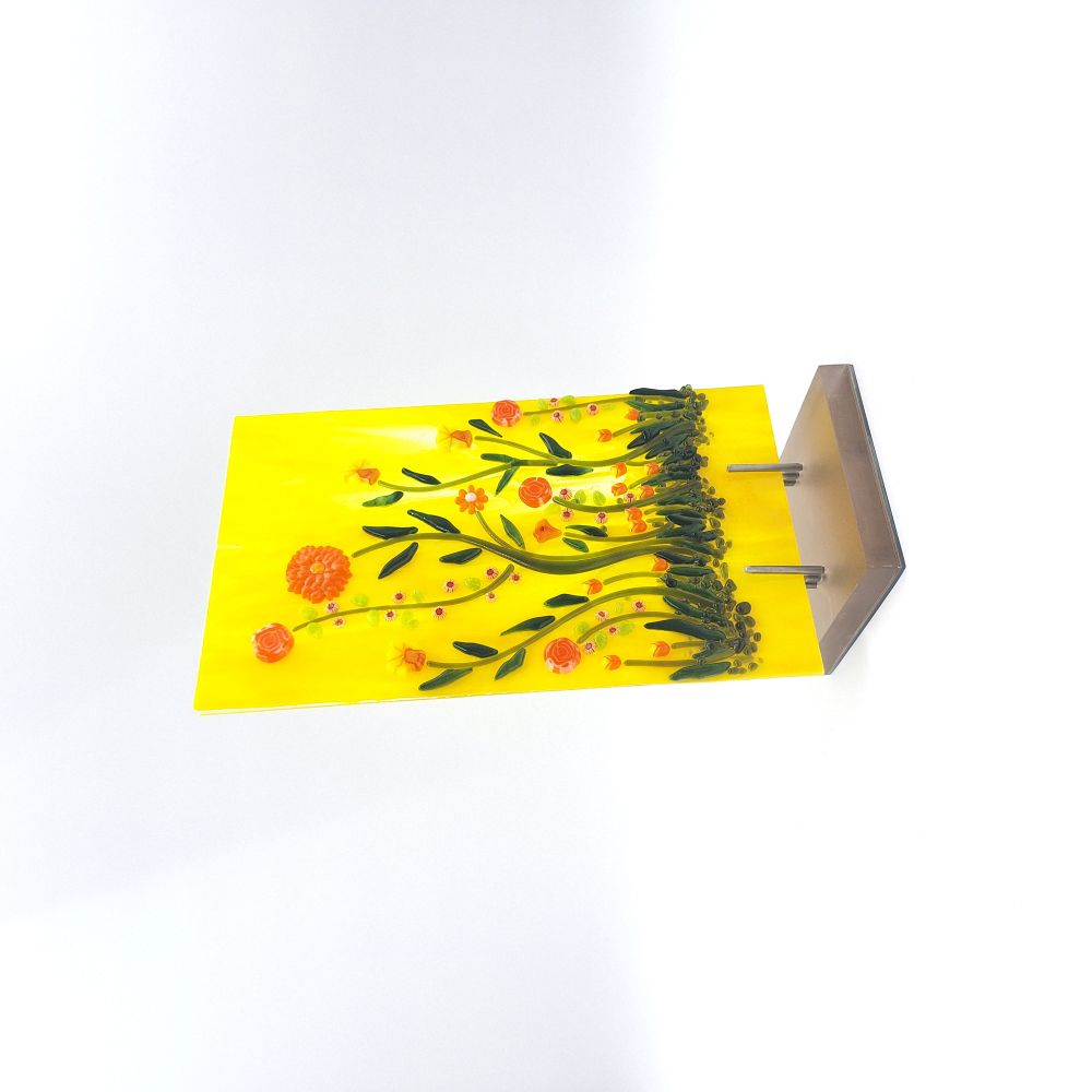 Yellow Floral Panel with Gold Acrylic Stand