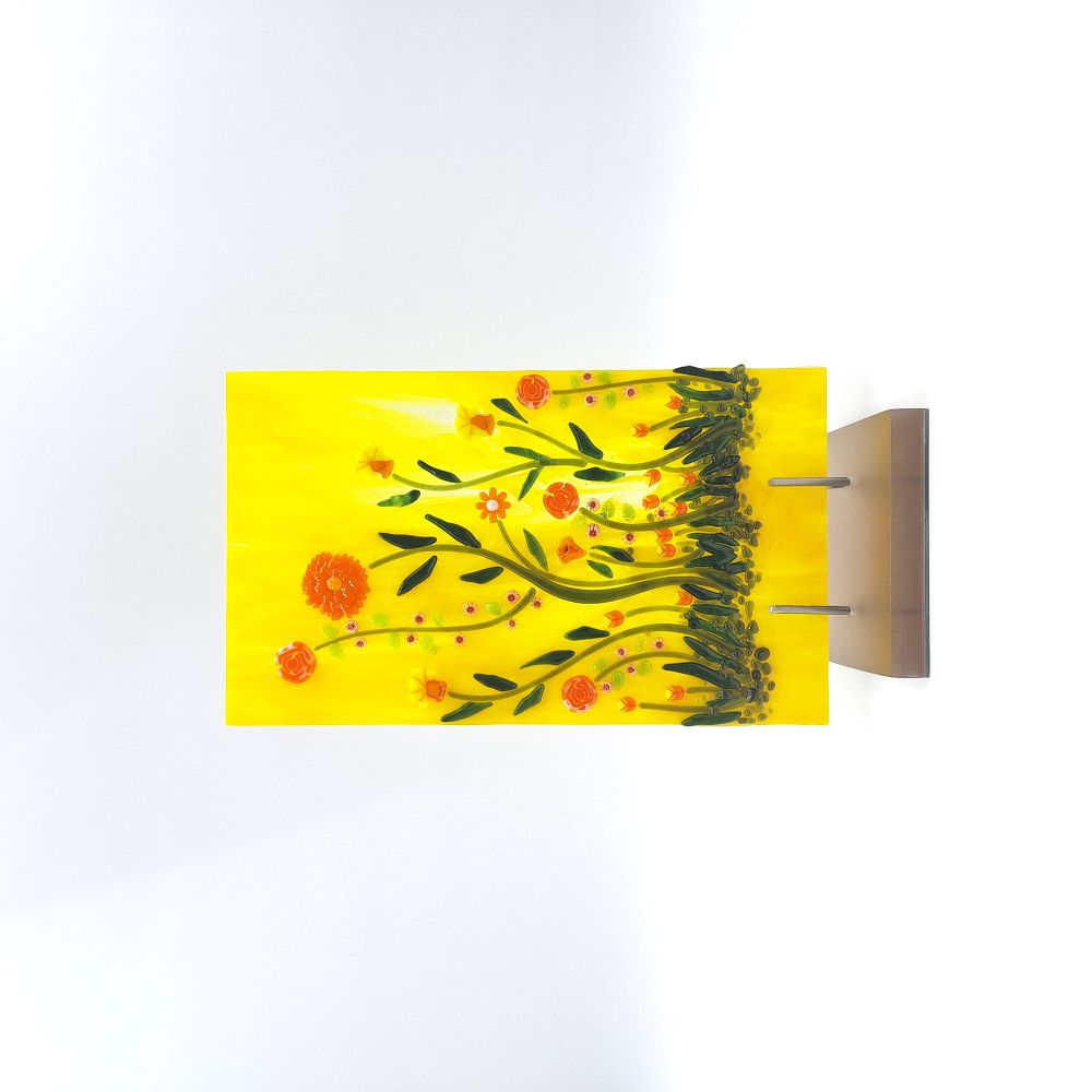 Yellow Floral Panel with Gold Acrylic Stand