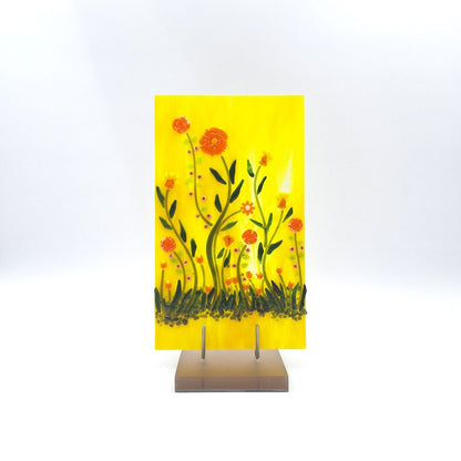 Yellow Floral Panel with Gold Acrylic Stand