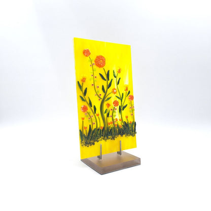 Yellow Floral Panel with Gold Acrylic Stand