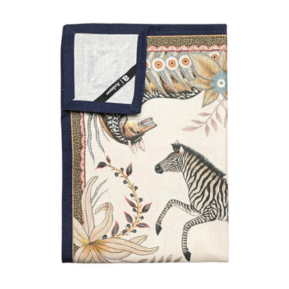 Back and folded view of the Bush Bandits Tea Towel showing the patterned front, light fabric backing, dark border, and Ardmore label.