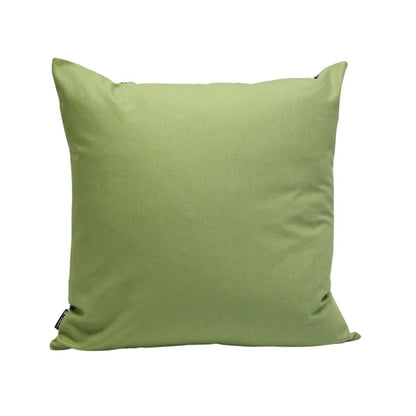 Back view of Thanda Stripe pillow with solid green cotton fabric.