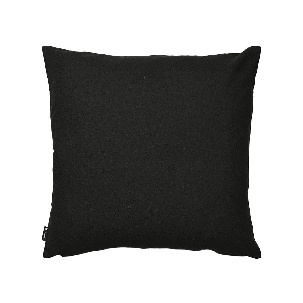 Back view of the Thanda Stripe Pillow showing a solid black fabric cover with a simple square shape on a white background.