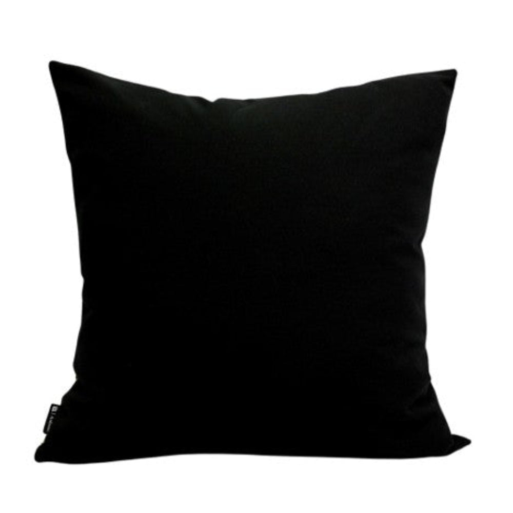Back view of the Thanda Stripe Pillow showing a solid black fabric cover with a simple square silhouette on a white background.