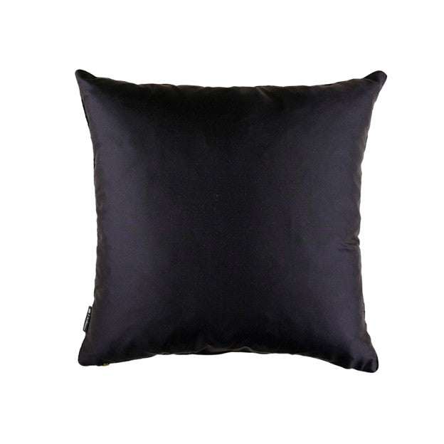 Back view of the square decorative pillow in solid black fabric.
