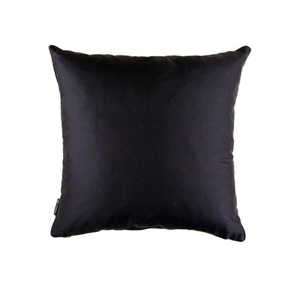 Back view of the square decorative pillow in solid black fabric.